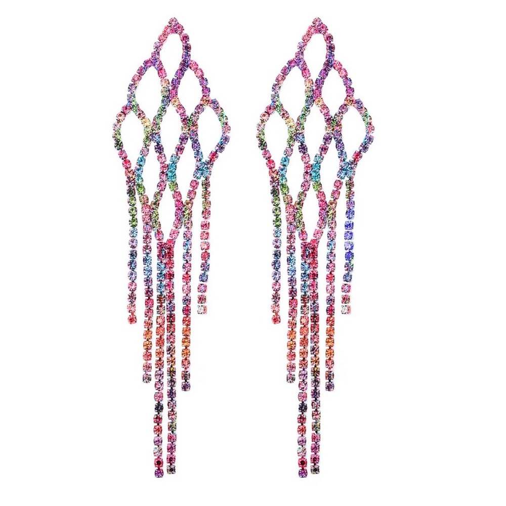 Pastel Colors Rhinestone Tassel earrings